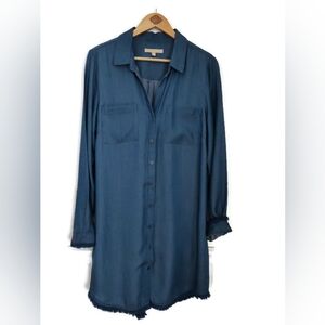 Button-Front Midi Shirt Dress in Deep Blue